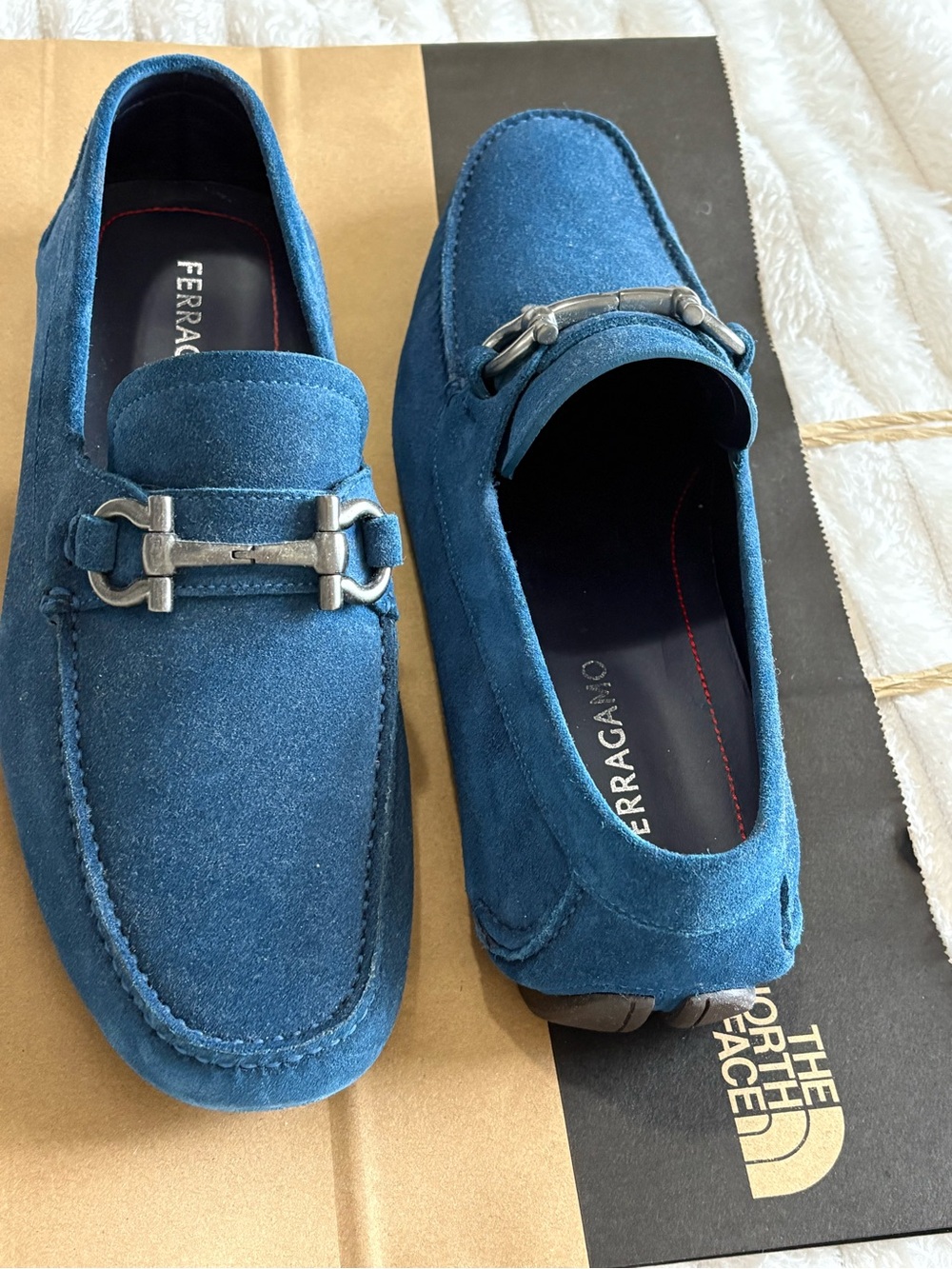 Ferragamo Men's Blue Suede Gancini Drivers